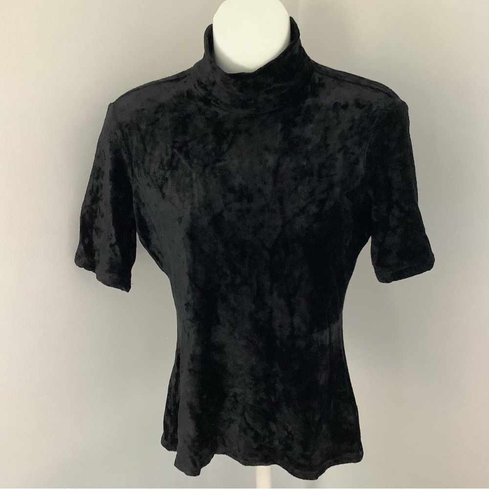 Theory Black Short Sleeve Crushed Velvet Top Sz. S